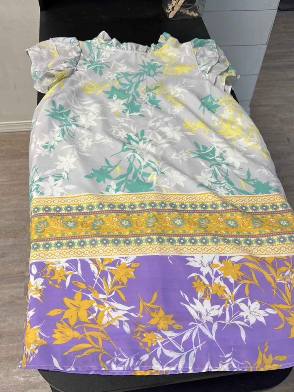Floral Short-Sleeve Dress in Purple, Yellow & Teal